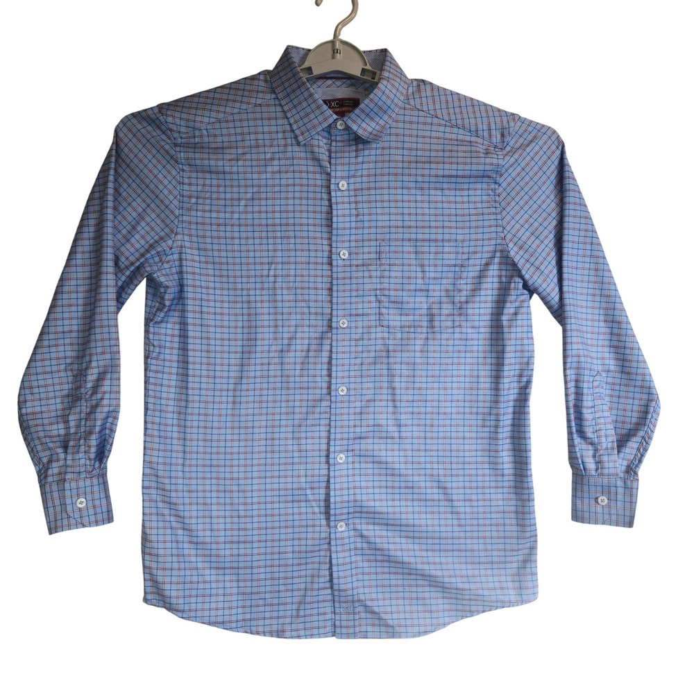 Johnston & Murphy XC4 Extreme Comfort Blue Red Plaid Cotton Shirt Mens M 74-8461 - Picture 3 of 10